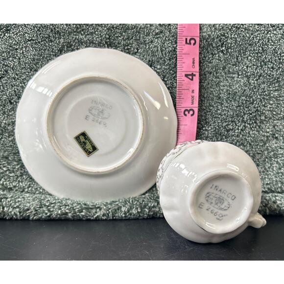 Vintage Inarco Japan Demitasse Cup And Saucer Set Violets Gold Accent - Picture 11 of 13